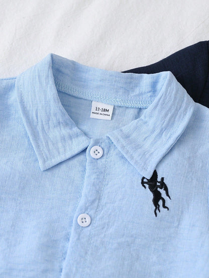 Playful Pals 2-Pack Infant Baby Boy Polo Romper, Short Sleeve Button Up Jumpsuit With Horse Embroidery, Summer Soft Clothes Set,Casual Gentleman One-Piece Outfit
