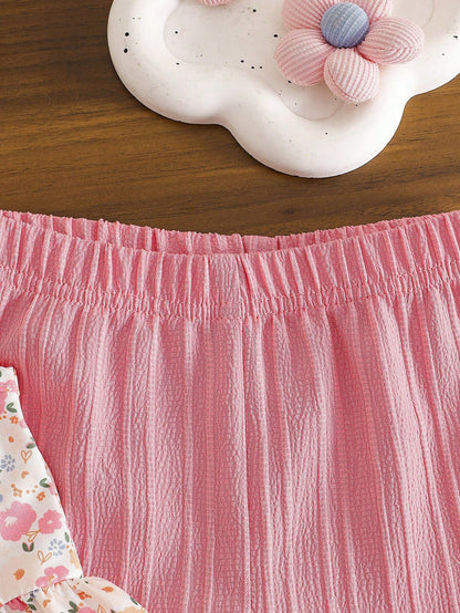 Playful Pals 2pcs Baby Girl Toddler/Newborn 0-3 Years Spring/Summer Casual Sweet Daily Vacation Striped Woven Sleeveless Tank Top Shirt & Wide Leg Pants Set