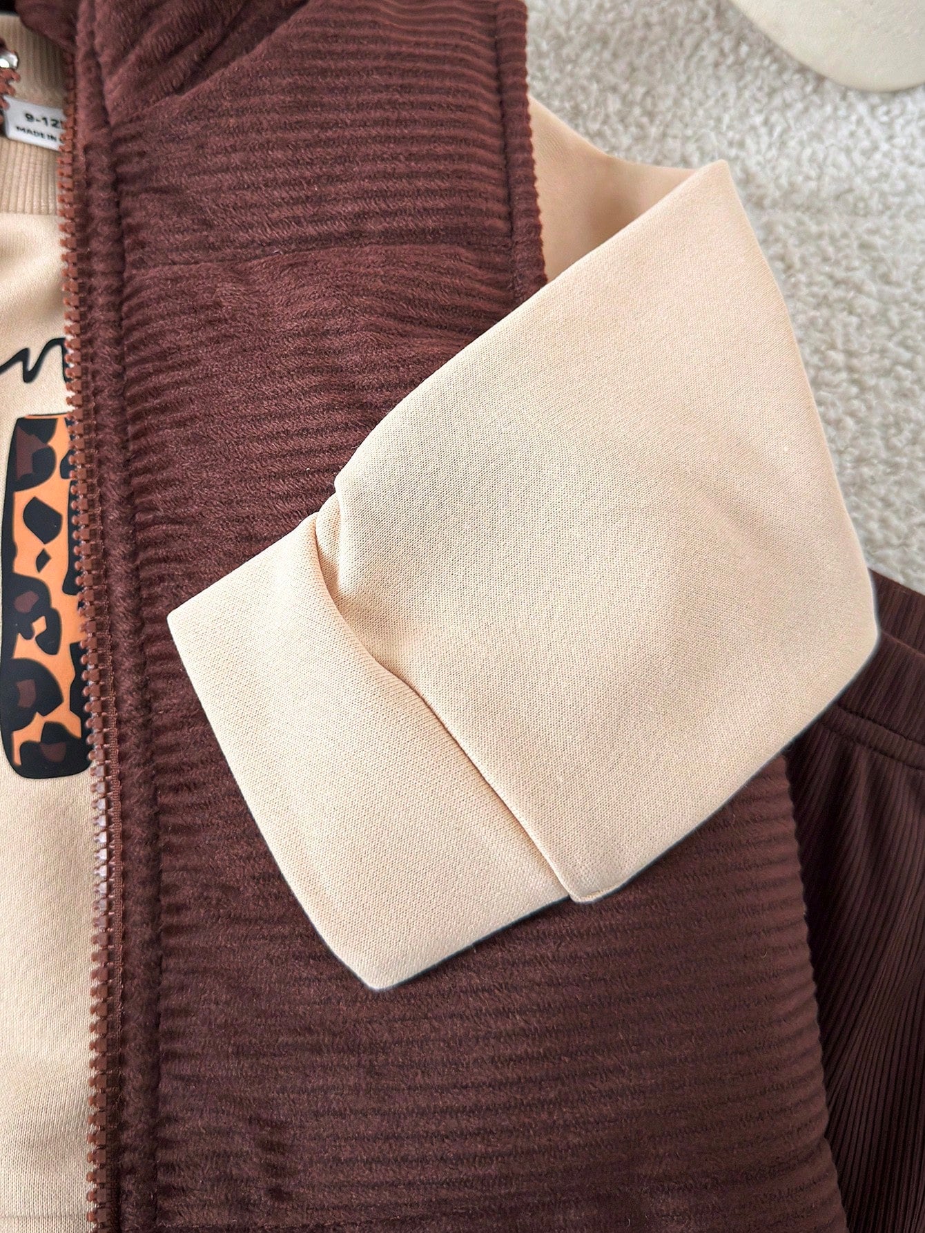 Playful Pals 3pcs/Set Baby Girl Autumn Corduroy Padded Vest Mama's Girl Printed Sweatshirt & Elastic Pants Shades Of Brown Autumn Cute Modest Matching Family 6M-3T