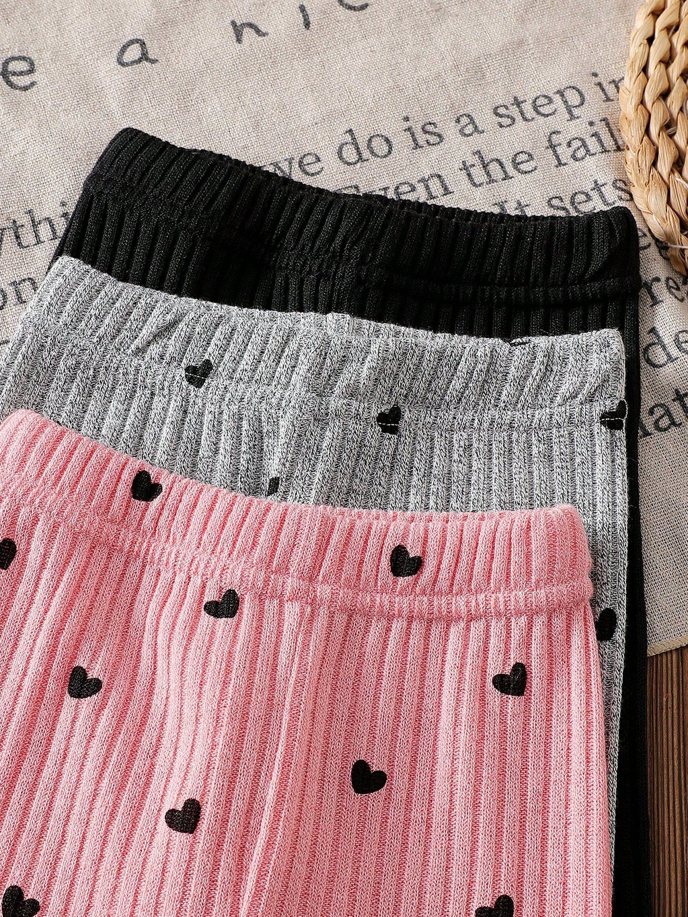 Playful Pals 3pcs/Set Baby Girls' Pink And Grey Cute Knitted Corduroy Leggings Elastic Solid Color Pants Tights Bottoms Autumn Holiday Baby Girl Trousers All-Match