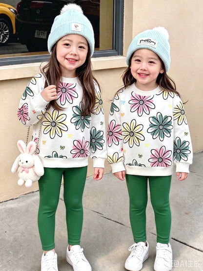 Playful Pals 6pcs Baby Girl Black And White,Autumn,Cute,Family Matching Outfit Set,Leopard Print,Bow,Flower,Heart,Letter Sweatshirt & Leggings,Fall Winter Clothes