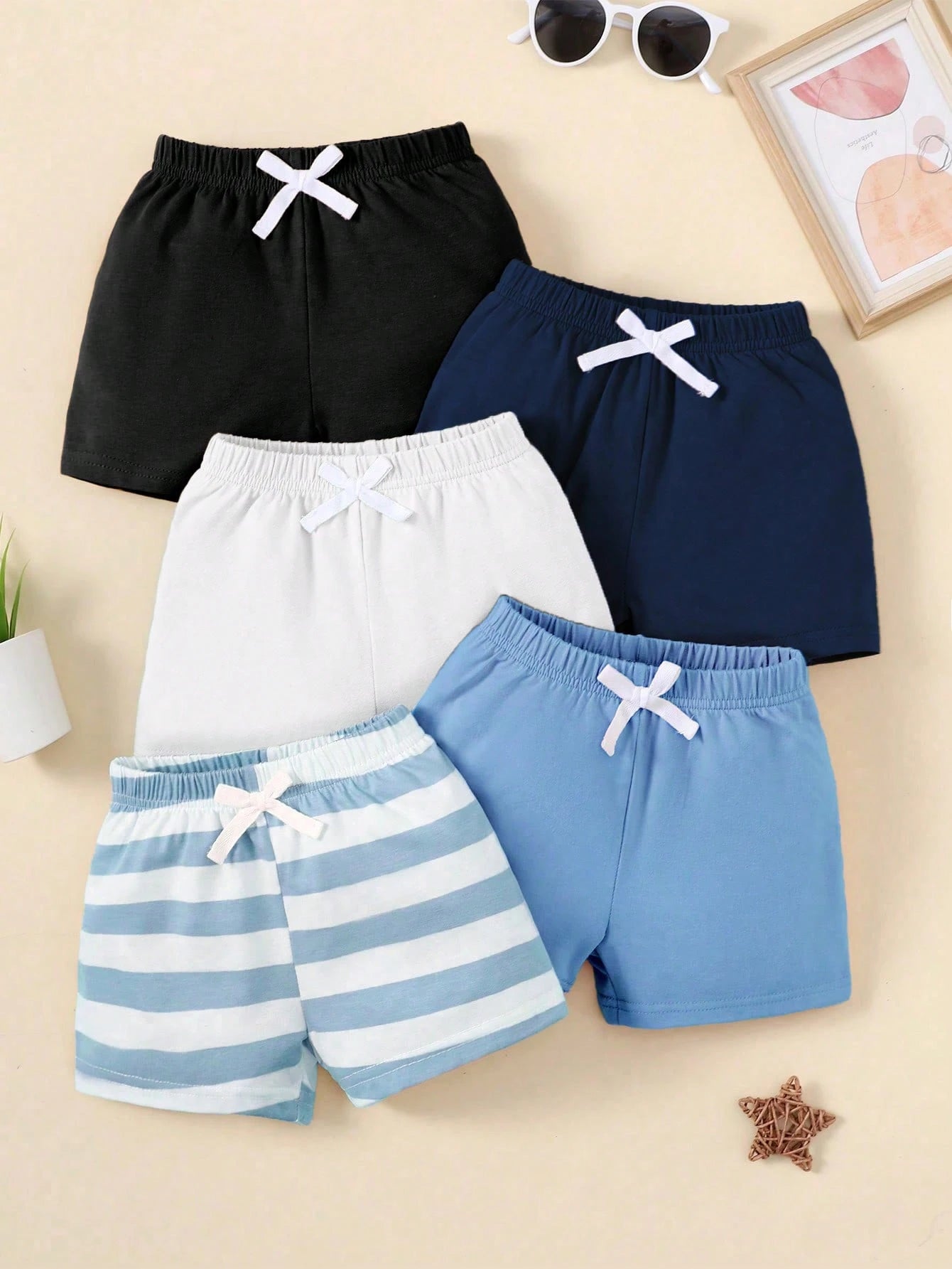 Playful Pals Baby Boy 5pcs Simple Solid Color Striped Shorts