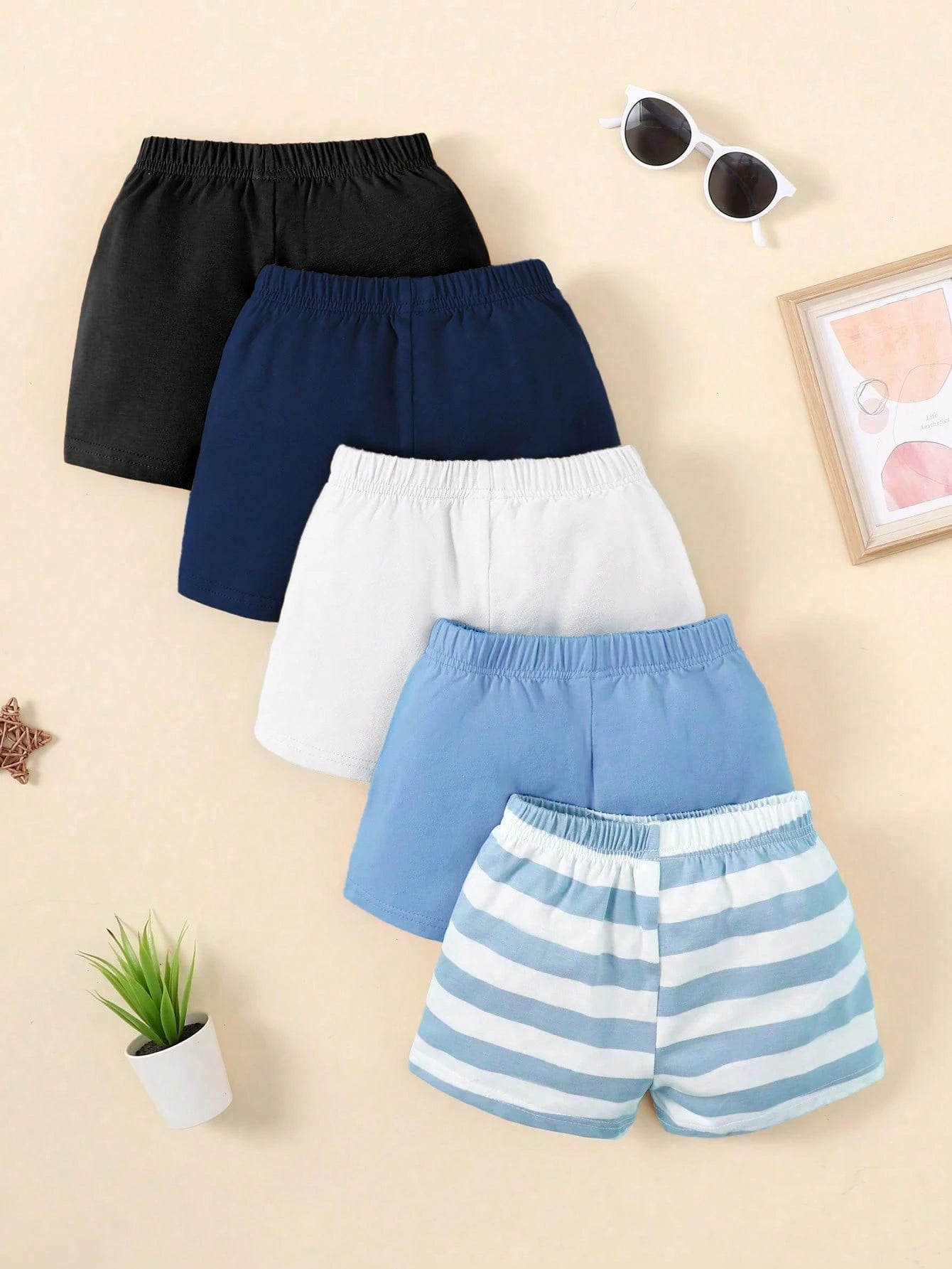 Playful Pals Baby Boy 5pcs Simple Solid Color Striped Shorts