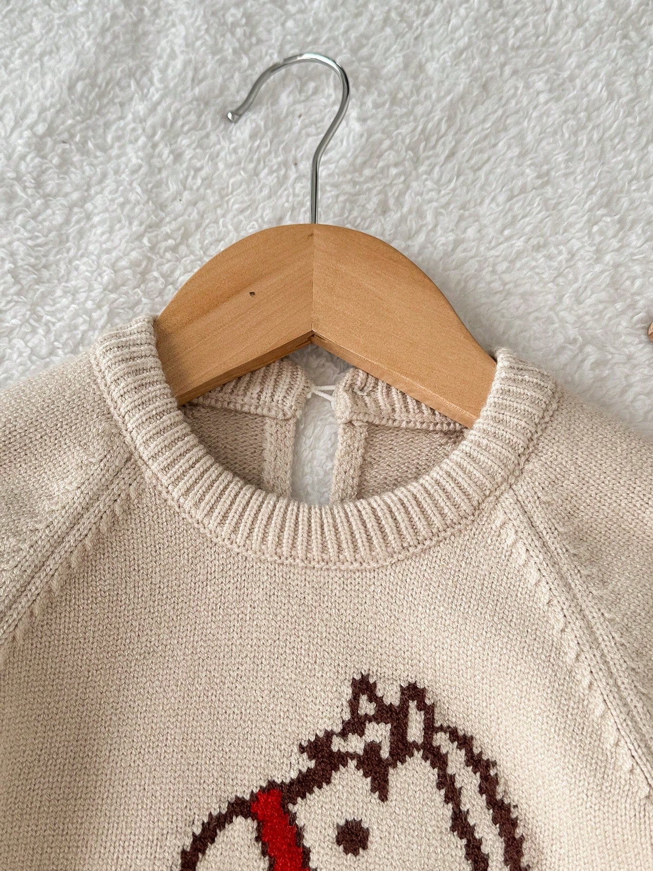 Playful Pals Baby Boy Beige Autumn Knitted Bodysuit,Funny Graphic Little Horse Pattern,Soft Casual Fashionable Matching Family Romper For Winter Daily Scenes