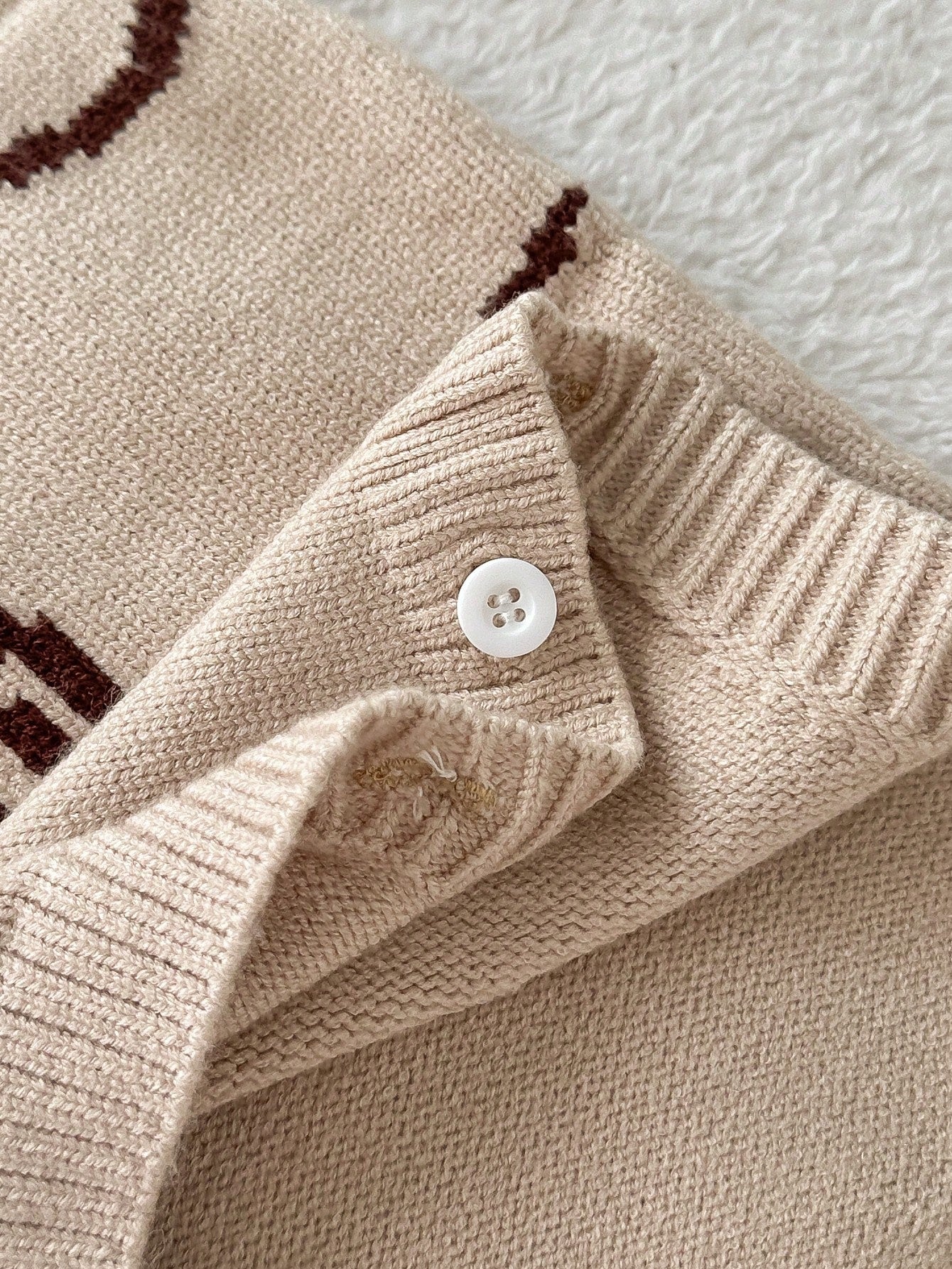 Playful Pals Baby Boy Beige Autumn Knitted Bodysuit,Funny Graphic Little Horse Pattern,Soft Casual Fashionable Matching Family Romper For Winter Daily Scenes