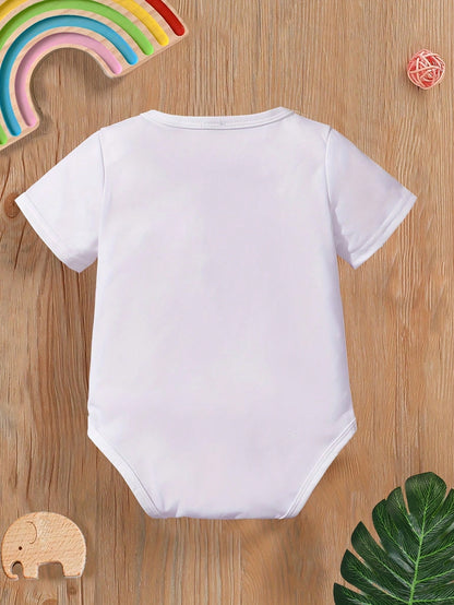 Playful Pals Baby Boy Casual Fashion Simple Creative Letter Slogan Graphic Print Triangle Style Short Sleeve Bodysuit