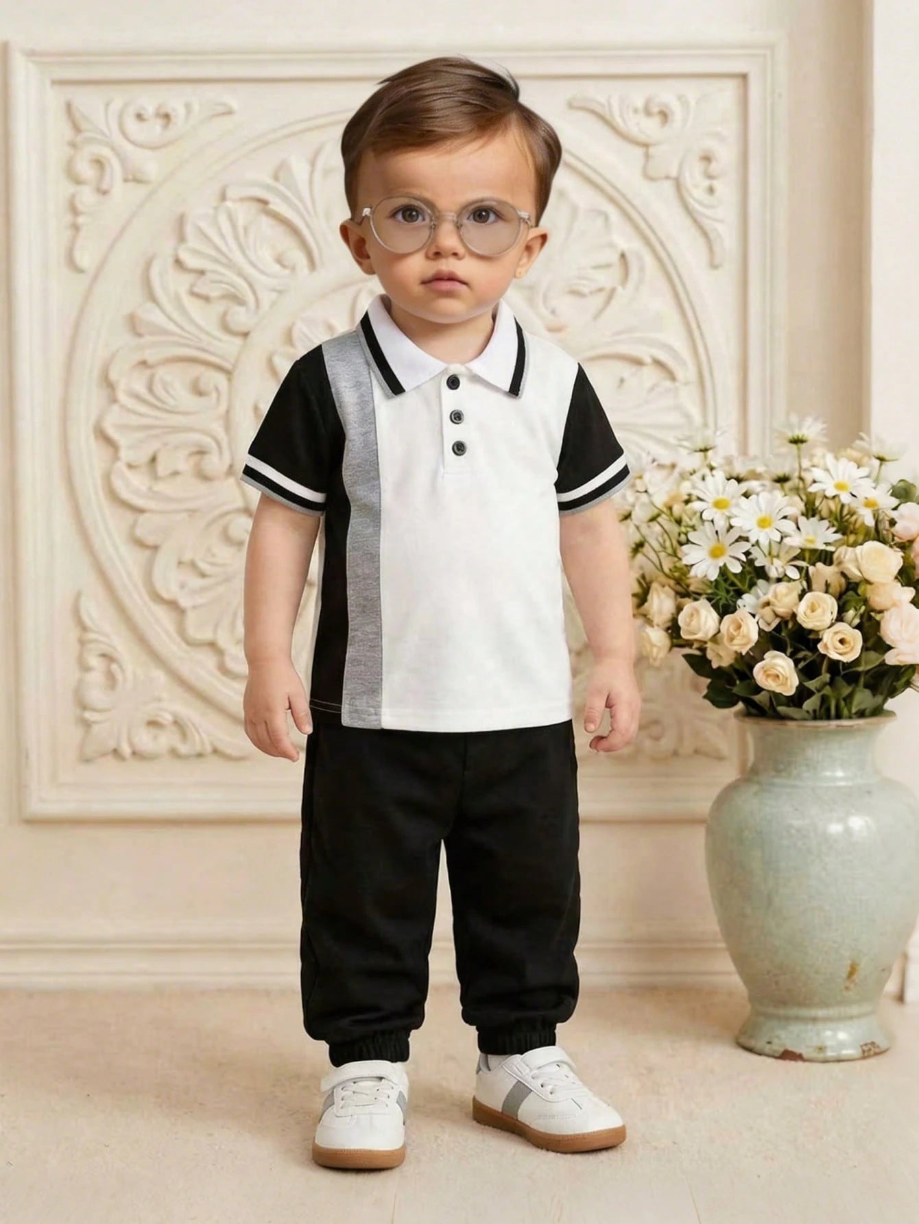 Playful Pals Baby Boy Knitted Polo Tops. It's Suitable For Wearing When Going On Outings, Attending School, Or At Parties.Tops Unisex Summer.
