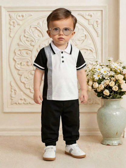 Playful Pals Baby Boy Knitted Polo Tops. It's Suitable For Wearing When Going On Outings, Attending School, Or At Parties.Tops Unisex Summer.