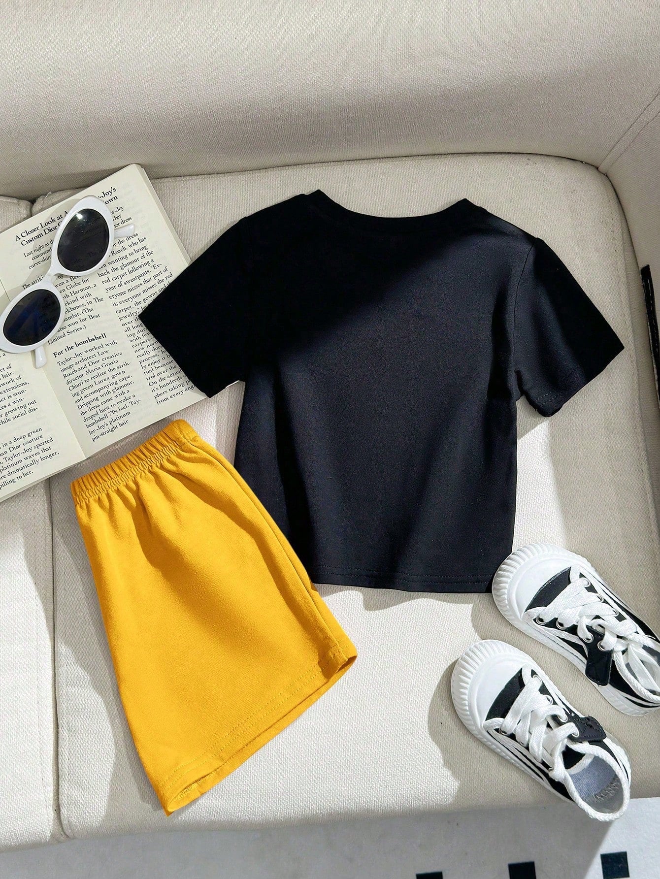 Playful Pals Baby Boy "Success Always Belong To Those Who Don't Give Up" Rocket Print Crew Neck Short Sleeve T-Shirt Black And White Butter Yellow Shorts Set Party