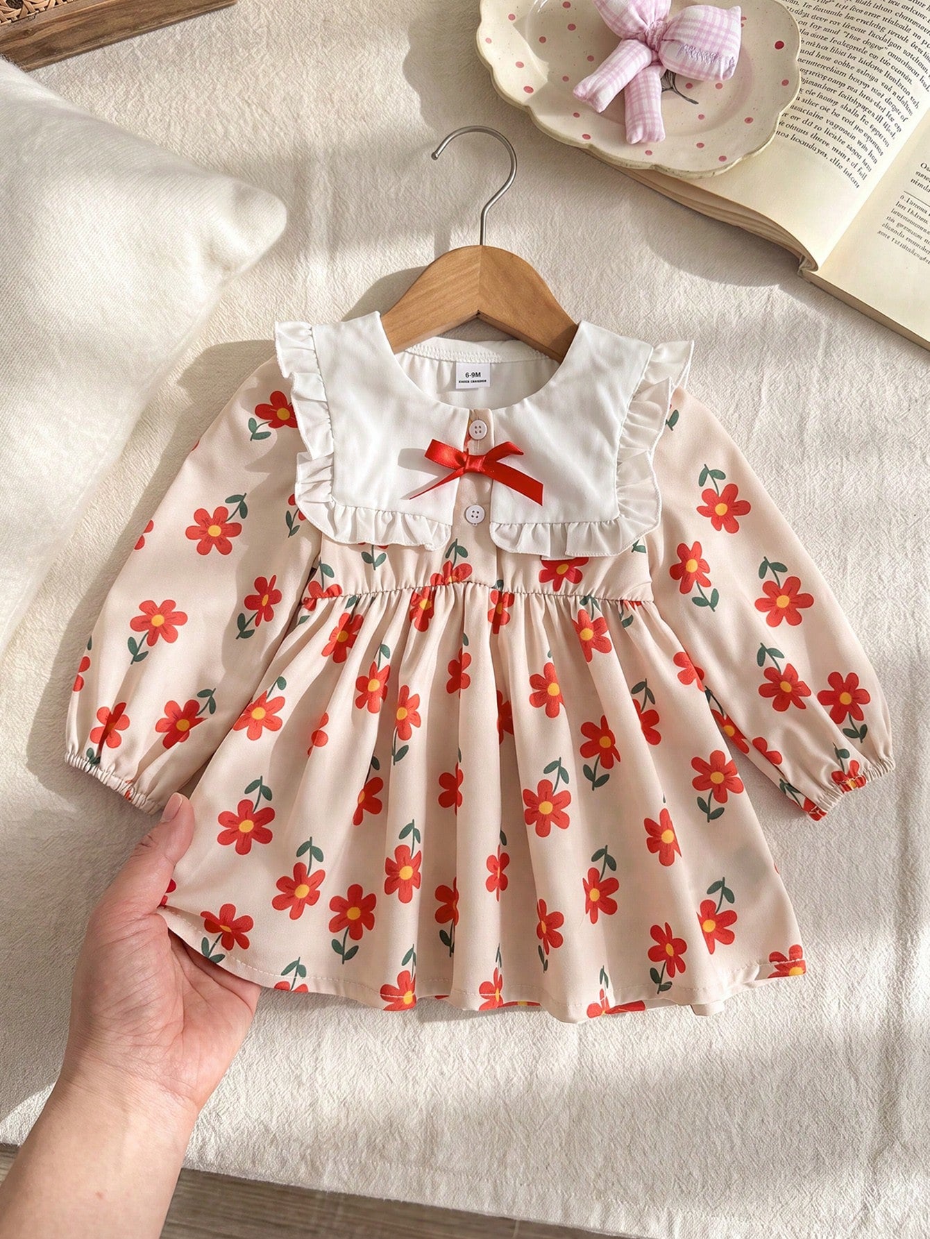 Playful Pals Baby Girl Infant Toddler Spring Autumn New Floral Print Pattern Dress Cute Long Sleeve Princess Dress Baby Toddler Outfit Stylish Forest Style Fashion Suitable For Outings And Casua