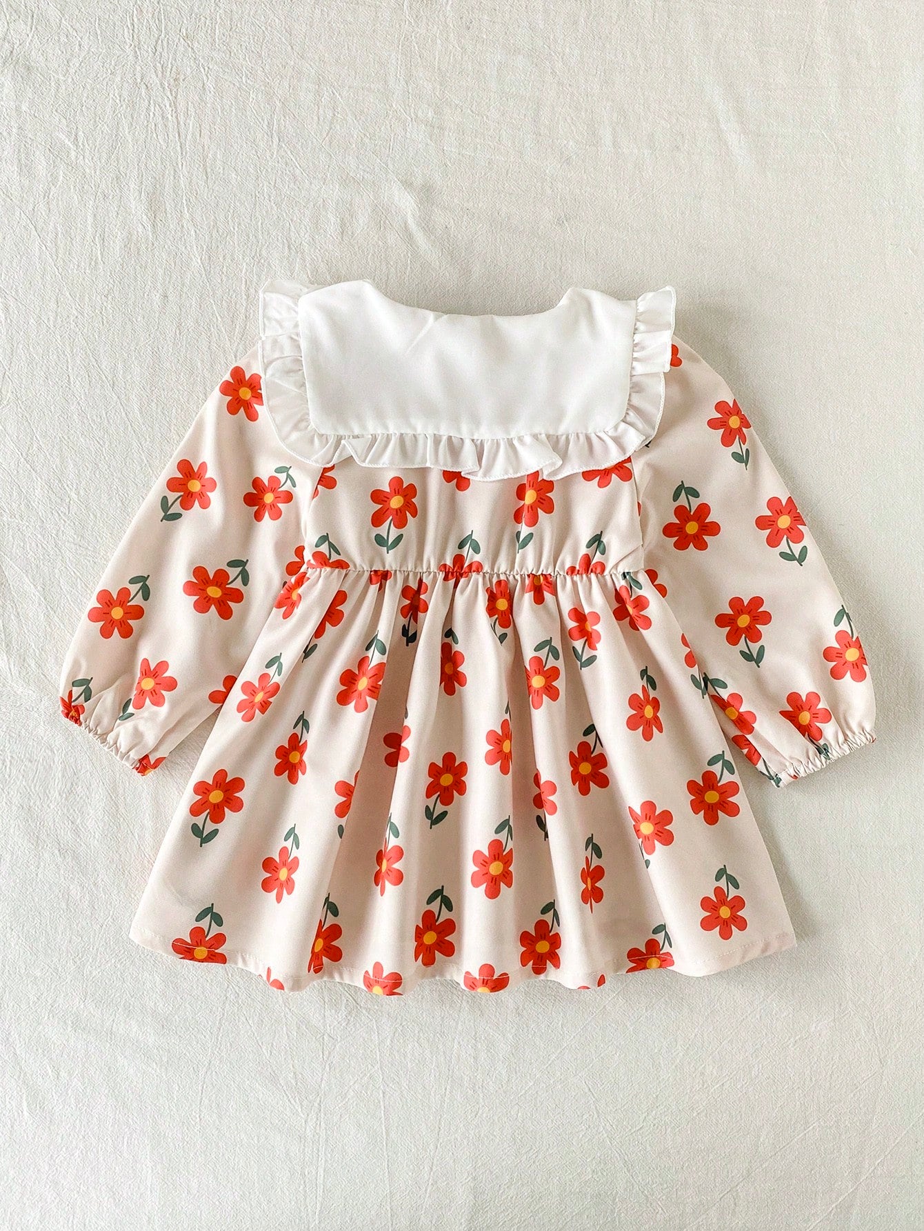 Playful Pals Baby Girl Infant Toddler Spring Autumn New Floral Print Pattern Dress Cute Long Sleeve Princess Dress Baby Toddler Outfit Stylish Forest Style Fashion Suitable For Outings And Casua