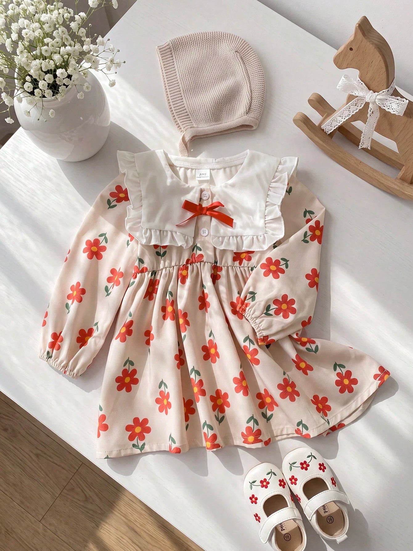 Playful Pals Baby Girl Infant Toddler Spring Autumn New Floral Print Pattern Dress Cute Long Sleeve Princess Dress Baby Toddler Outfit Stylish Forest Style Fashion Suitable For Outings And Casua