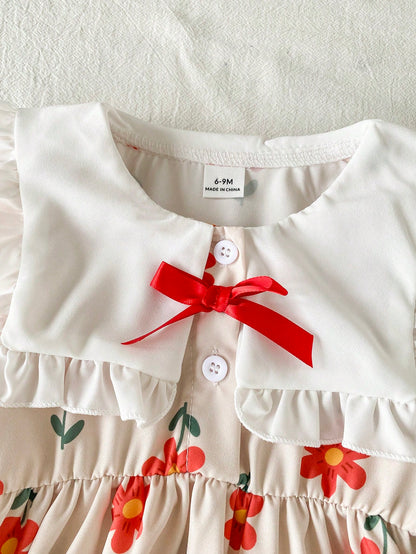 Playful Pals Baby Girl Infant Toddler Spring Autumn New Floral Print Pattern Dress Cute Long Sleeve Princess Dress Baby Toddler Outfit Stylish Forest Style Fashion Suitable For Outings And Casua