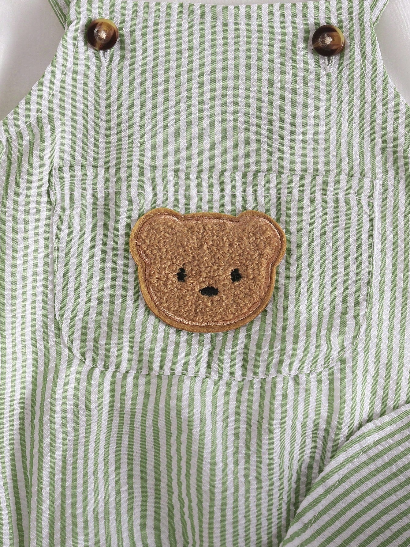 Playful Pals Newborn 3-Piece Set Cute & Casual Summer White Short-Sleeve T-Shirt Blue Striped Backless One-Piece Dress With Hat Bear Badge Vacation Outfit For Baby