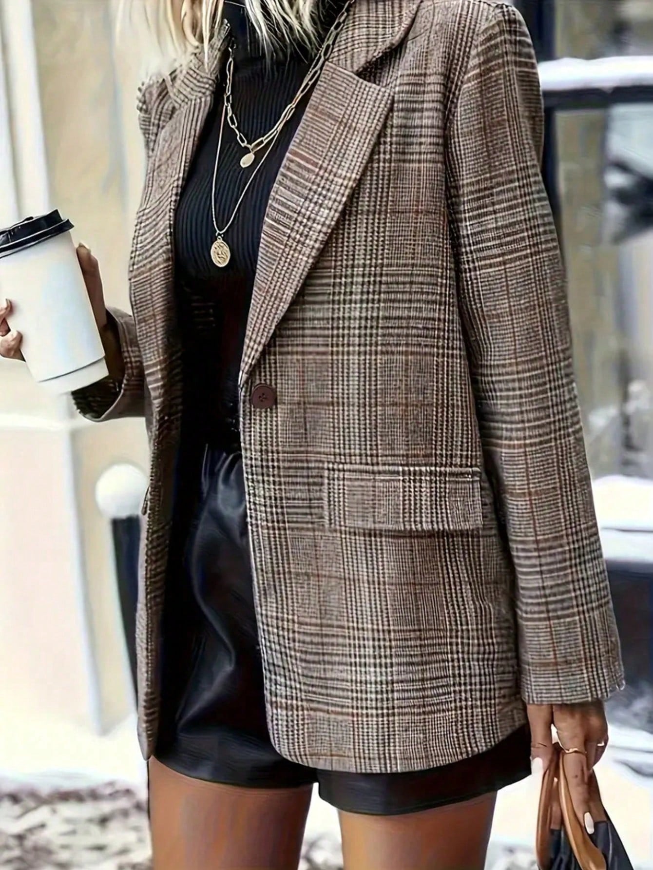 Plus Size Elegant Women's Fashion Blazer, Vintage Plaid, Commute Casual Dual-Use Plaid Long Sleeve Jacket, Plus Size Plaid Blazer, Plus Size Women's Jacket