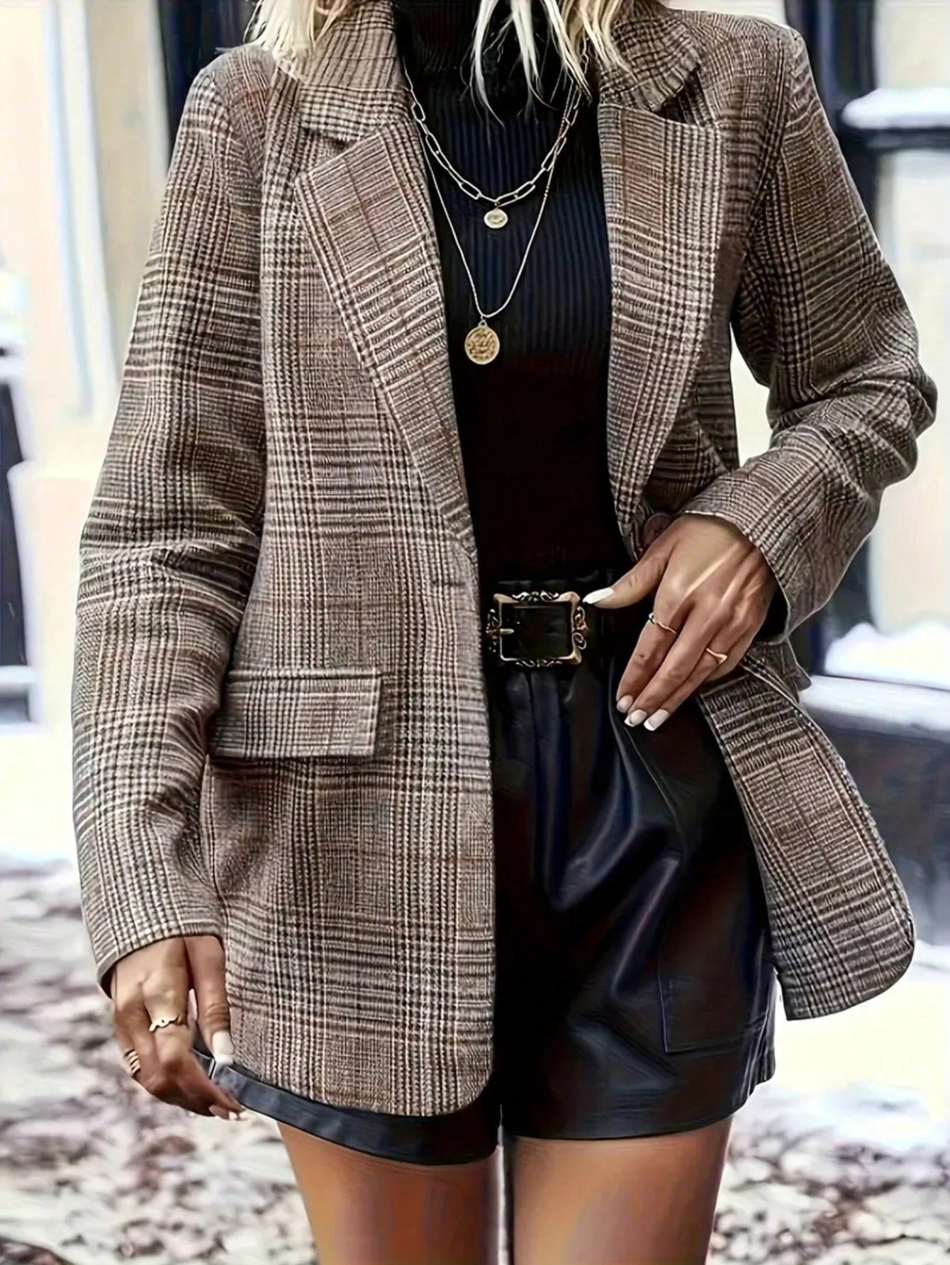 Plus Size Elegant Women's Fashion Blazer, Vintage Plaid, Commute Casual Dual-Use Plaid Long Sleeve Jacket, Plus Size Plaid Blazer, Plus Size Women's Jacket
