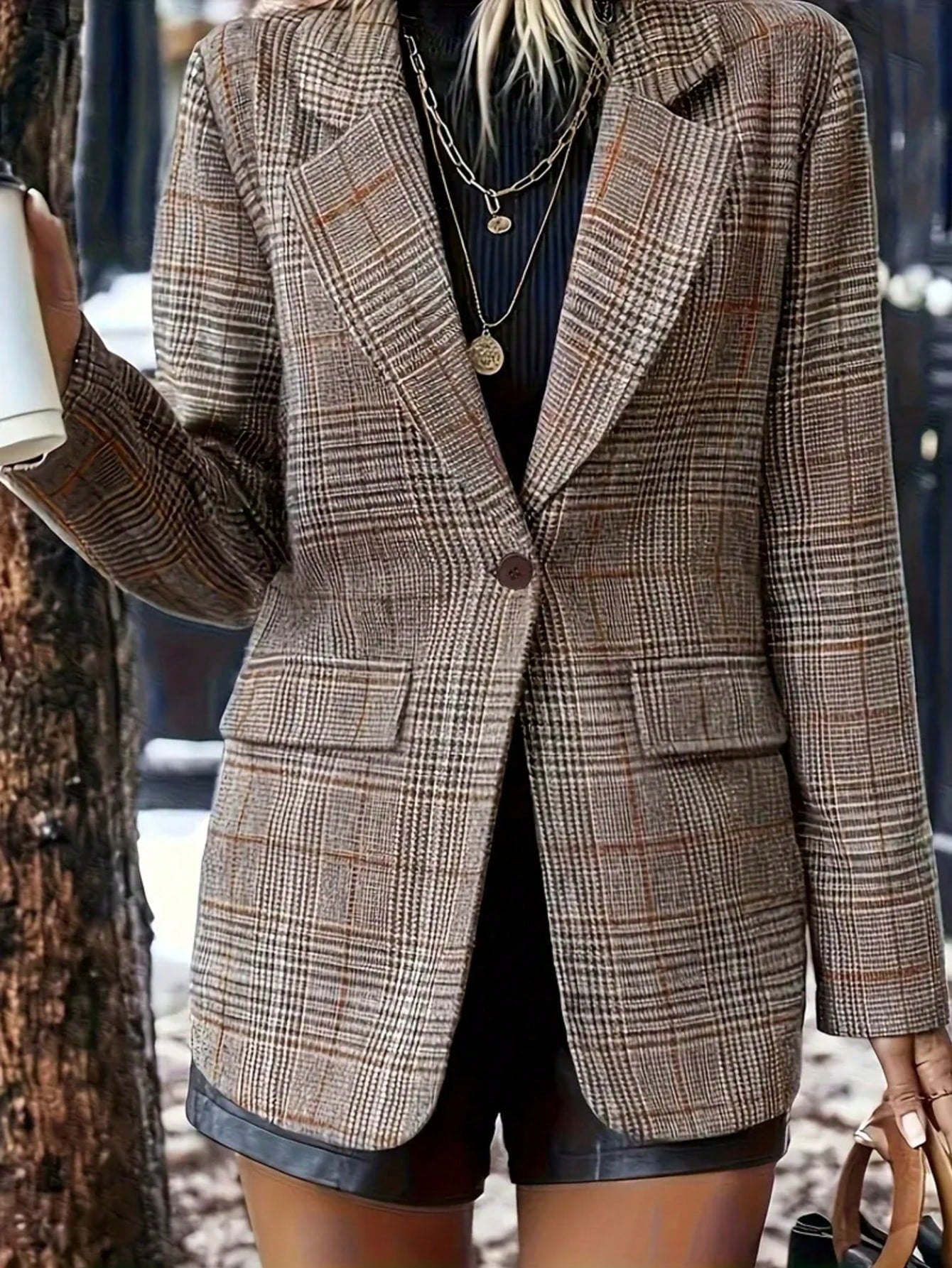 Plus Size Elegant Women's Fashion Blazer, Vintage Plaid, Commute Casual Dual-Use Plaid Long Sleeve Jacket, Plus Size Plaid Blazer, Plus Size Women's Jacket