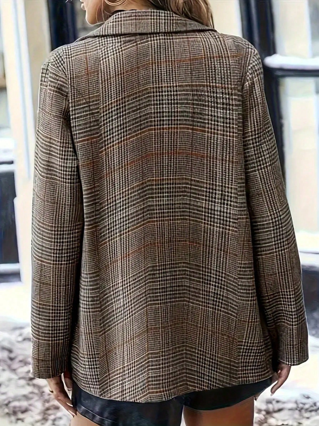Plus Size Elegant Women's Fashion Blazer, Vintage Plaid, Commute Casual Dual-Use Plaid Long Sleeve Jacket, Plus Size Plaid Blazer, Plus Size Women's Jacket