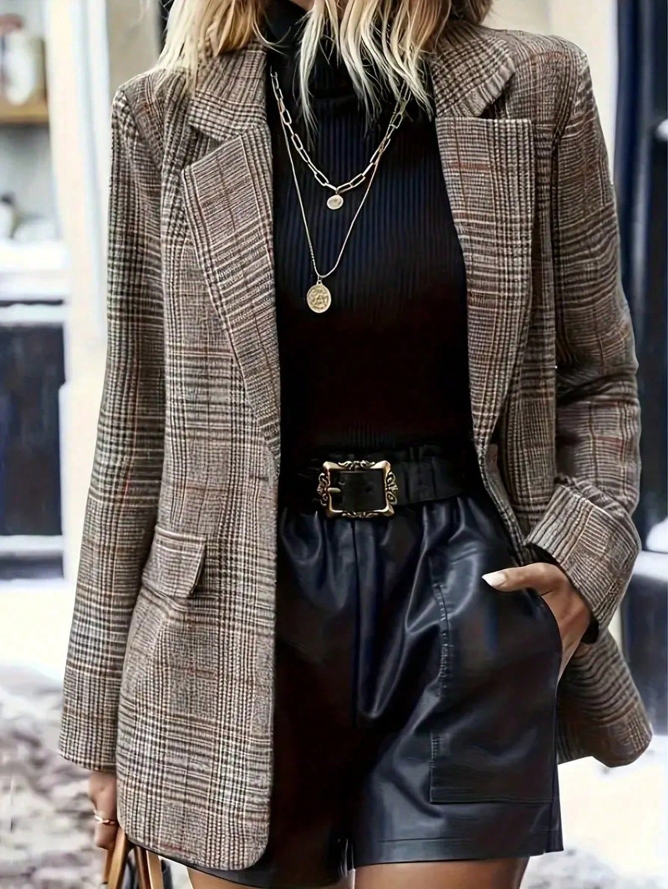 Plus Size Elegant Women's Fashion Blazer, Vintage Plaid, Commute Casual Dual-Use Plaid Long Sleeve Jacket, Plus Size Plaid Blazer, Plus Size Women's Jacket