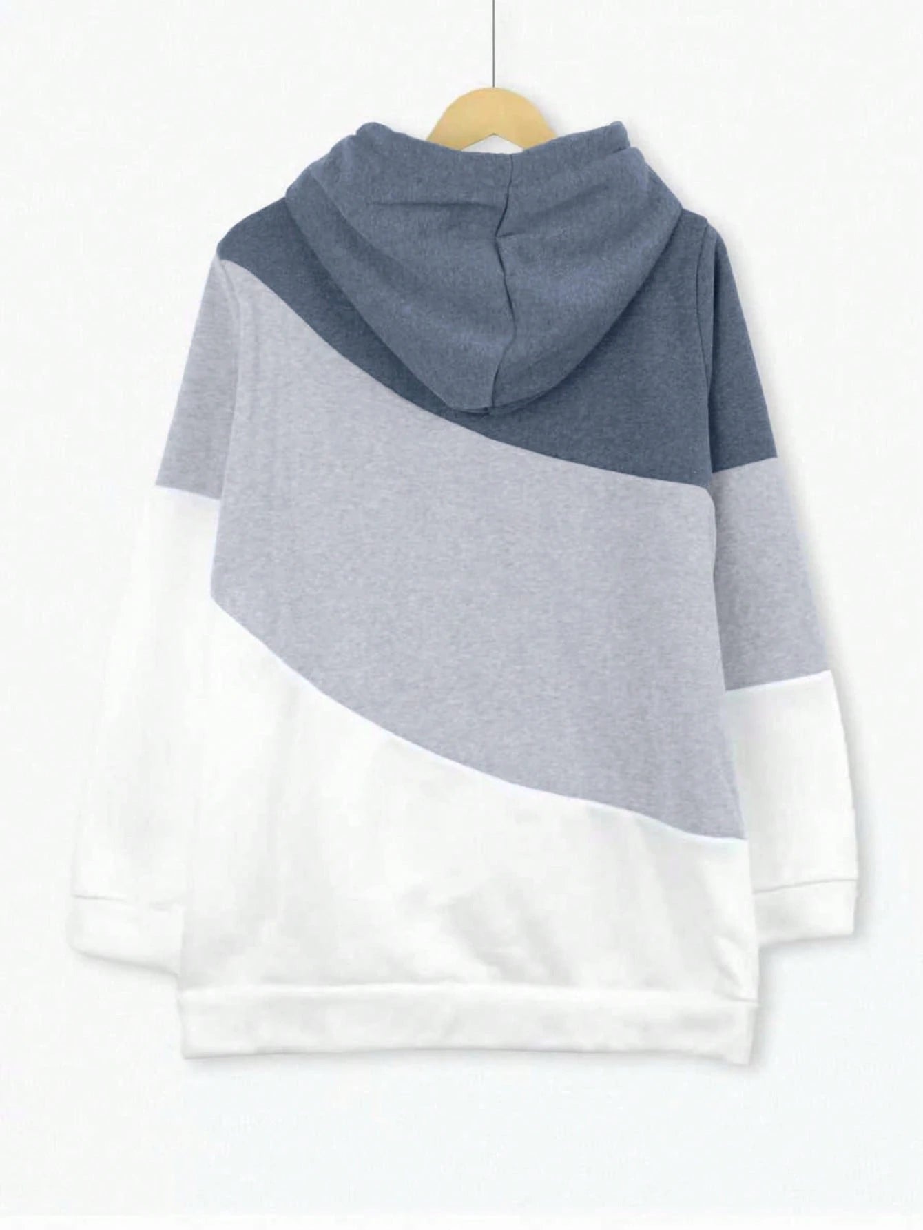 Plus Size Women Long Sleeve Drawstring Color Block Hooded Sweatshirt Casual