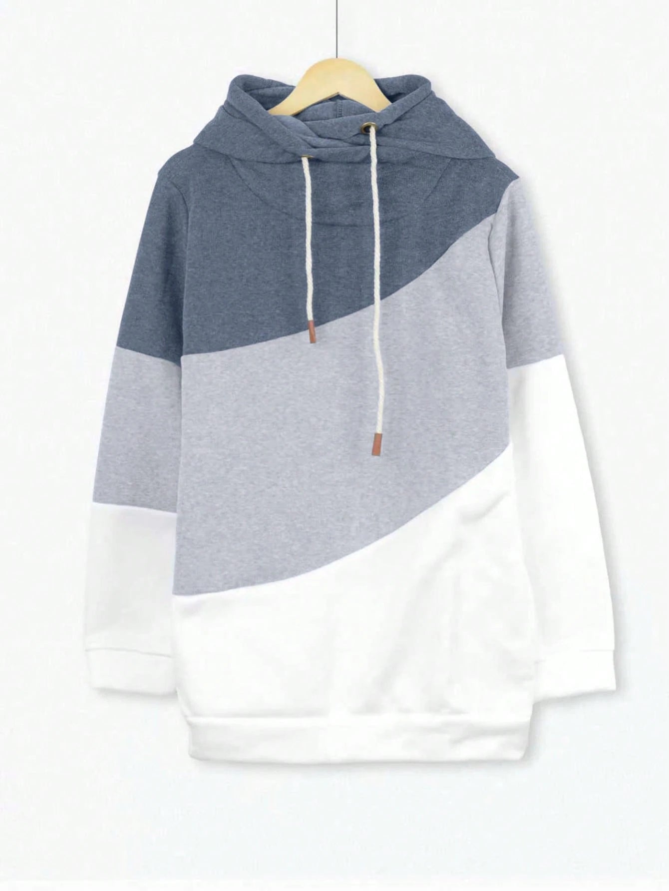 Plus Size Women Long Sleeve Drawstring Color Block Hooded Sweatshirt Casual