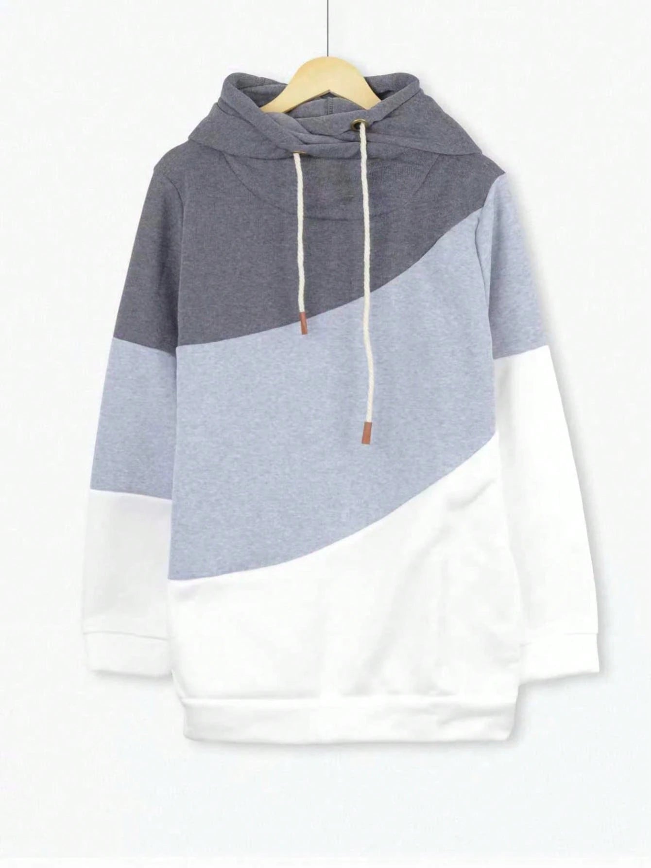 Plus Size Women Long Sleeve Drawstring Color Block Hooded Sweatshirt Casual