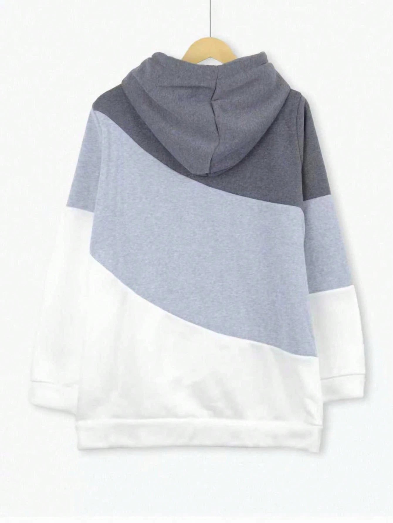 Plus Size Women Long Sleeve Drawstring Color Block Hooded Sweatshirt Casual