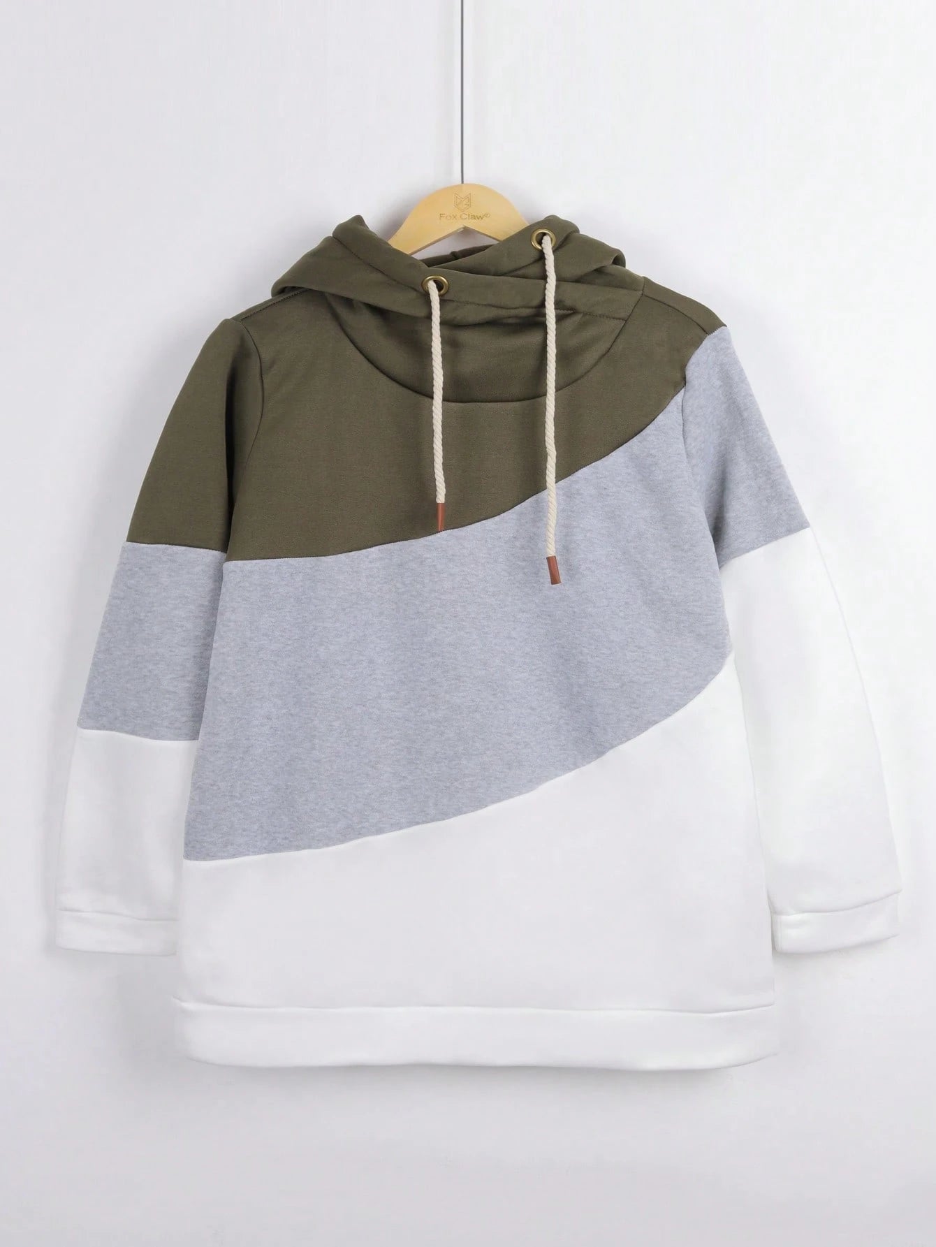 Plus Size Women Long Sleeve Drawstring Color Block Hooded Sweatshirt Casual