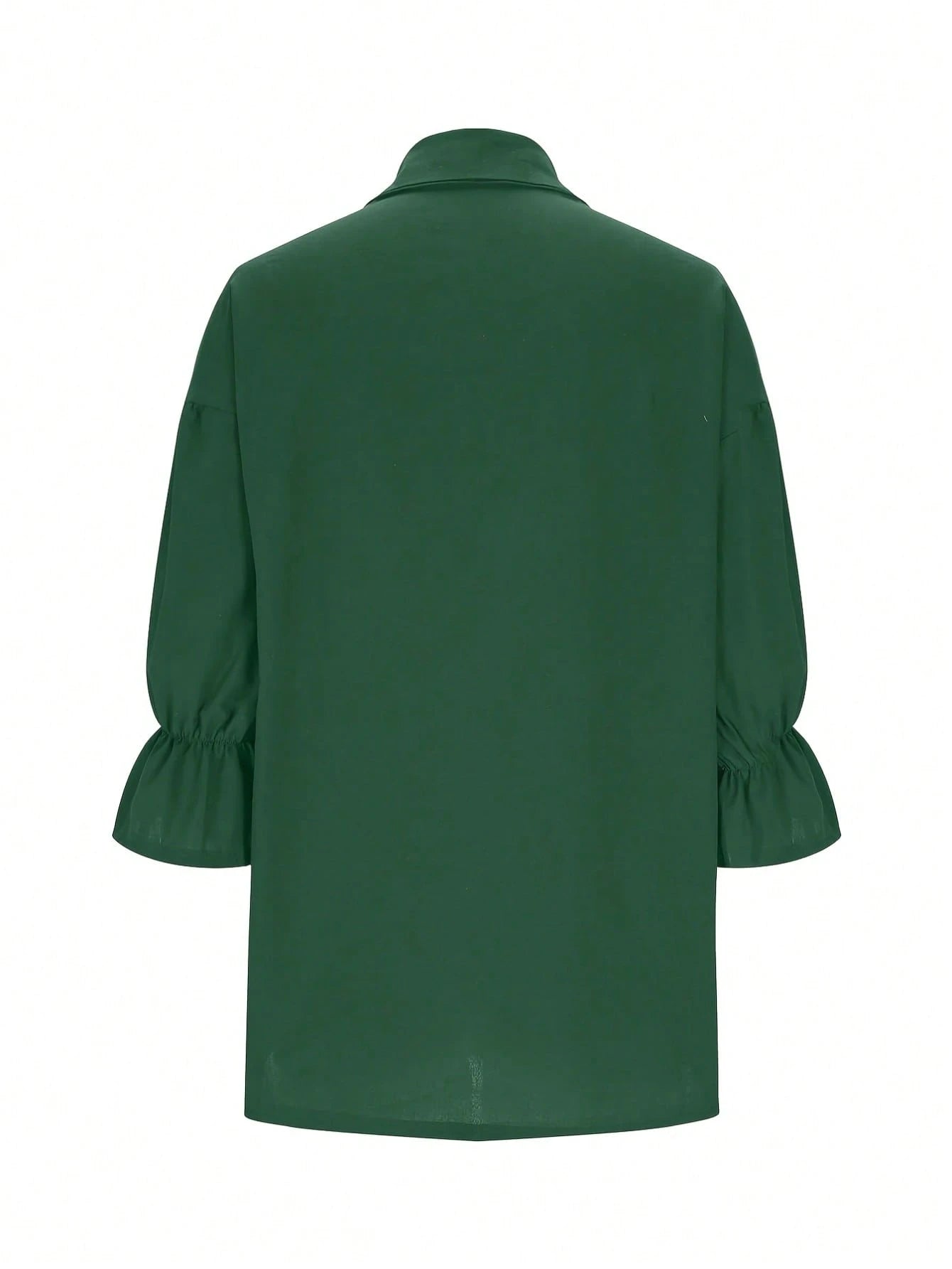 Plus Size Women Solid Color Collar Puff Sleeve Top