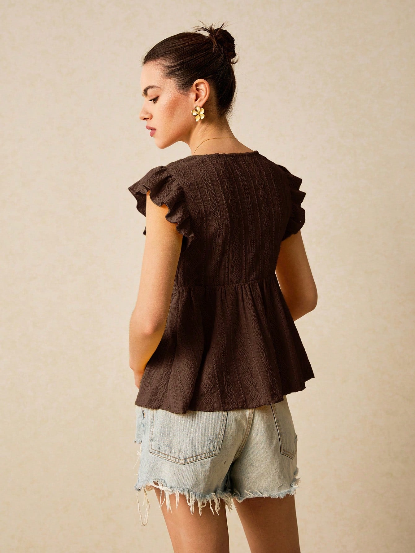 Poéselle Summer Beach Holiday Jacquard Knit Cap Sleeve T-Shirt
