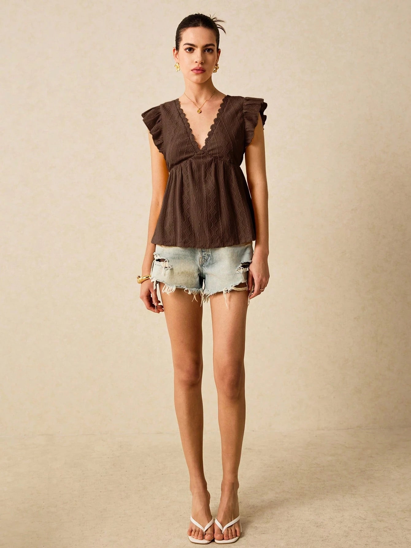 Poéselle Summer Beach Holiday Jacquard Knit Cap Sleeve T-Shirt
