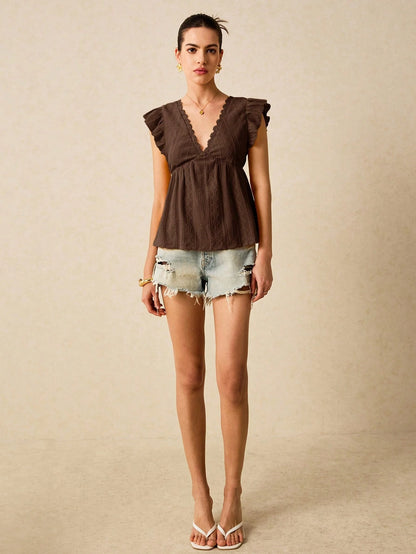 Poéselle Summer Beach Holiday Jacquard Knit Cap Sleeve T-Shirt
