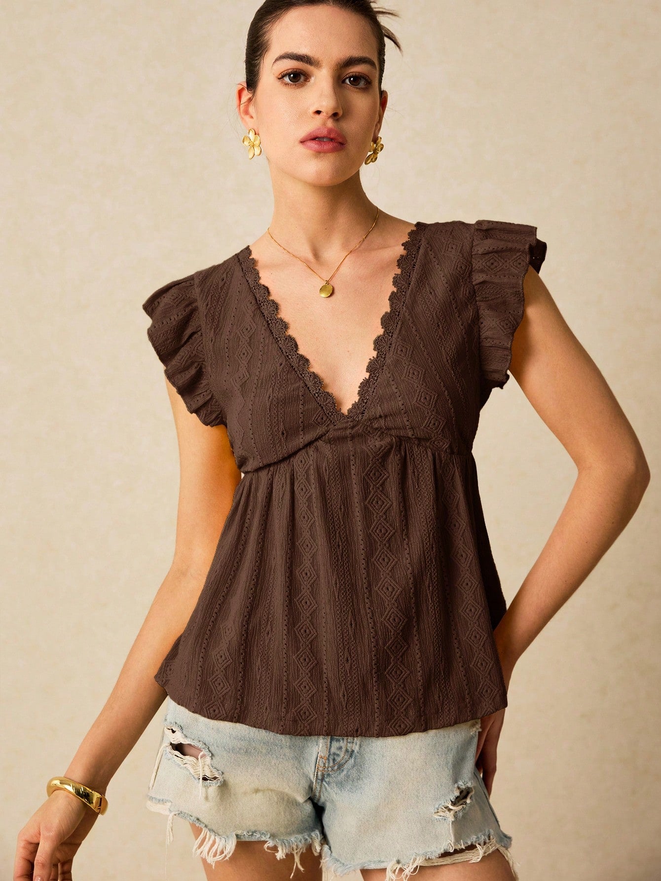 Poéselle Summer Beach Holiday Jacquard Knit Cap Sleeve T-Shirt