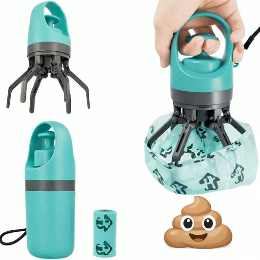 Pooper Scooper For Small Dogs, Portable No‑Touch Waste Picker With Built‑In Bag Dispenser 1 Roll 15PCS Bags, One‑Handed Claw Grabber, Leak‑Resistant Storage For Small & Medium Dogs, Cats & Small Pets