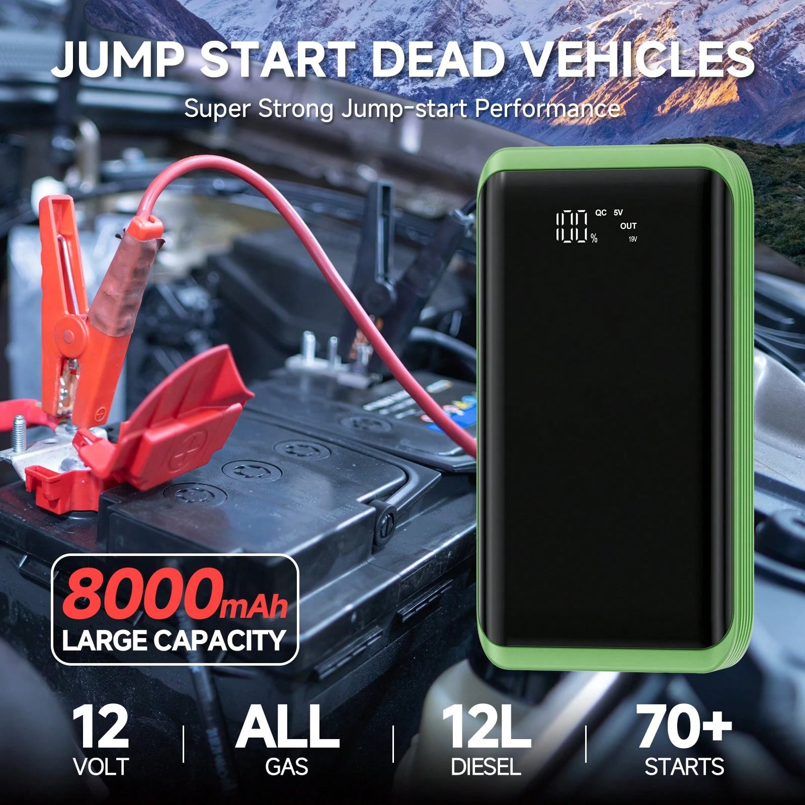 Portable 4500A Car Battery Jump Starter 12V, Fast Emergency Start For Dead Flat Battery, USB Charger & LED Flashlight, Compact Roadside Rescue Kit, Ideal Gift For Husband Dad Son, Winter-Ready Gear