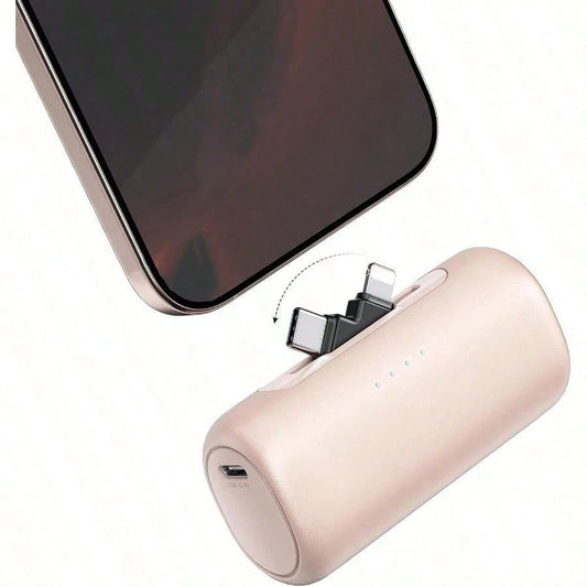 Portable Charger For IPhone, Equipped With A 2-In-1 Interface, 5000mAh Compact Power Bank, Compatible With IPhone 17/16/15/14/13/12/11 Series, S25/24, Android, Pink, Suitable For Summer Outdoor Travel