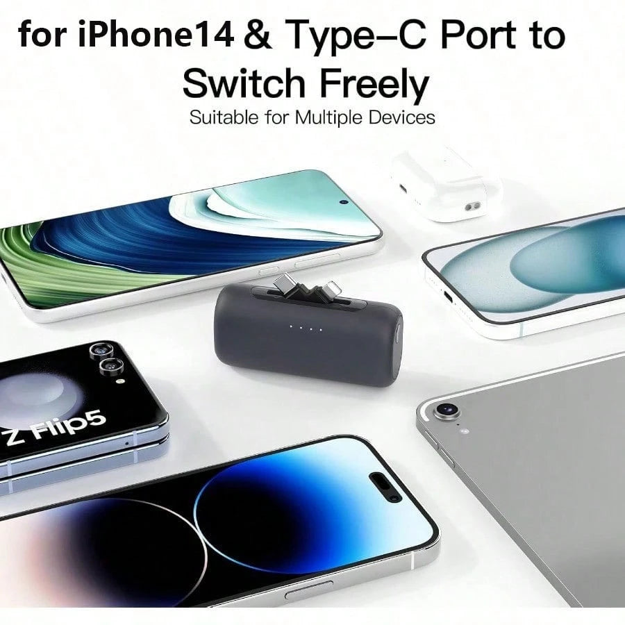 Portable Charger For IPhone, Equipped With A 2-In-1 Interface, 5000mAh Compact Power Bank, Compatible With IPhone 17/16/15/14/13/12/11 Series, S25/24, Android, Pink, Suitable For Summer Outdoor Travel