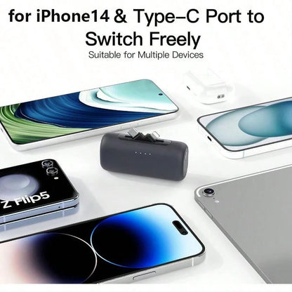 Portable Charger For IPhone, Equipped With A 2-In-1 Interface, 5000mAh Compact Power Bank, Compatible With IPhone 17/16/15/14/13/12/11 Series, S25/24, Android, Pink, Suitable For Summer Outdoor Travel