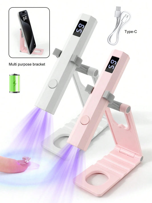 Portable Handheld UV LED Nail Lamp- Fast Curing Rechargeable Nail Lamp With Stand, 2 Colors, Ideal Christmas & Birthday Gift For Women & Girls, Home/Salon DIY Nail Tool