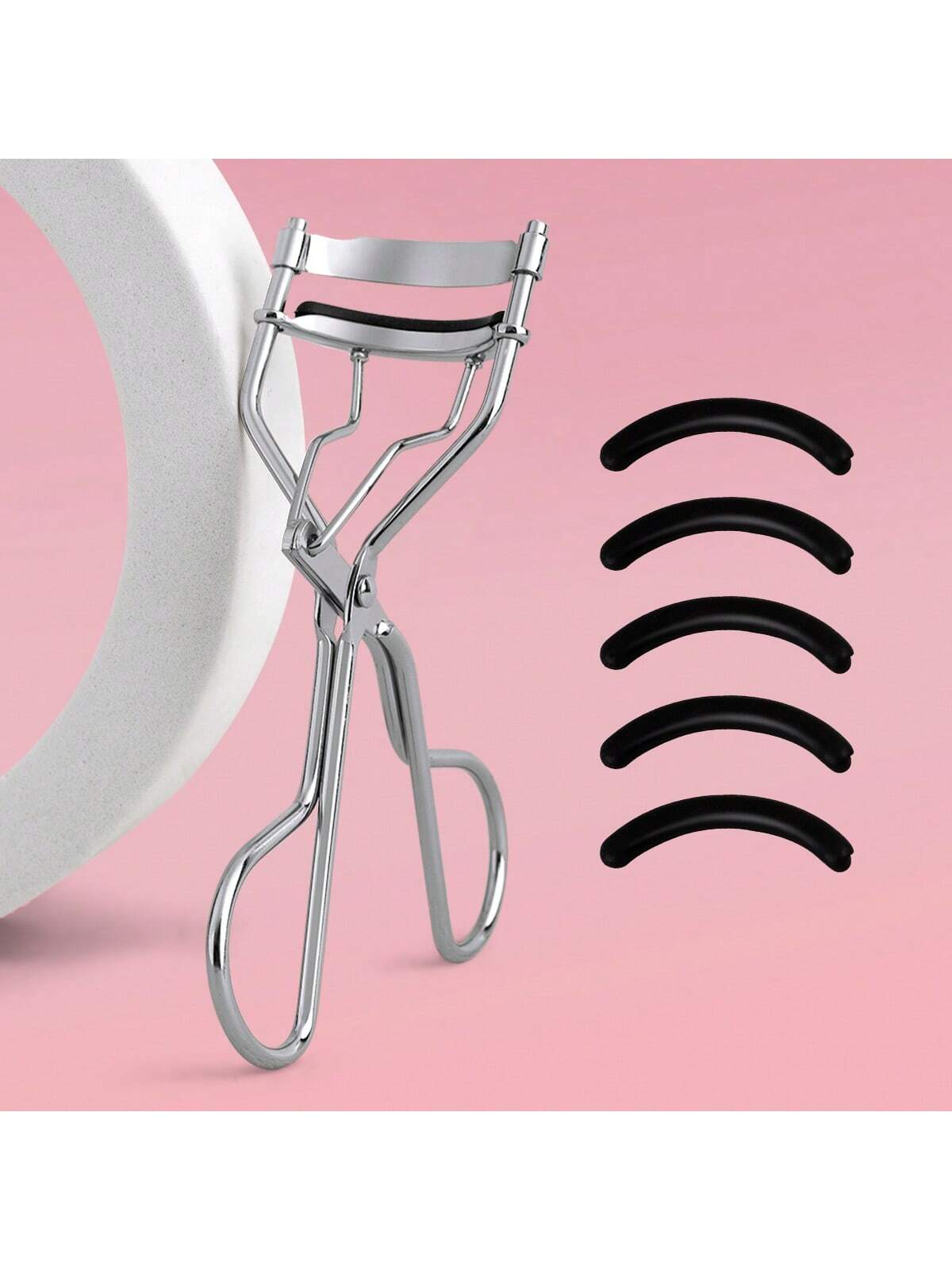 Portable Silver Eyelash Curler With 5 Silicone Pads, 1 Eyelash Curler, Long-Lasting Shaping For Bigger Eyes, Non-Damaging To Lashes, Suitable For Daily Makeup Eyelash Curling,Makeup,Cheap,Room Decor,V