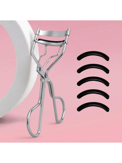 Portable Silver Eyelash Curler With 5 Silicone Pads, 1 Eyelash Curler, Long-Lasting Shaping For Bigger Eyes, Non-Damaging To Lashes, Suitable For Daily Makeup Eyelash Curling,Makeup,Cheap,Room Decor,V