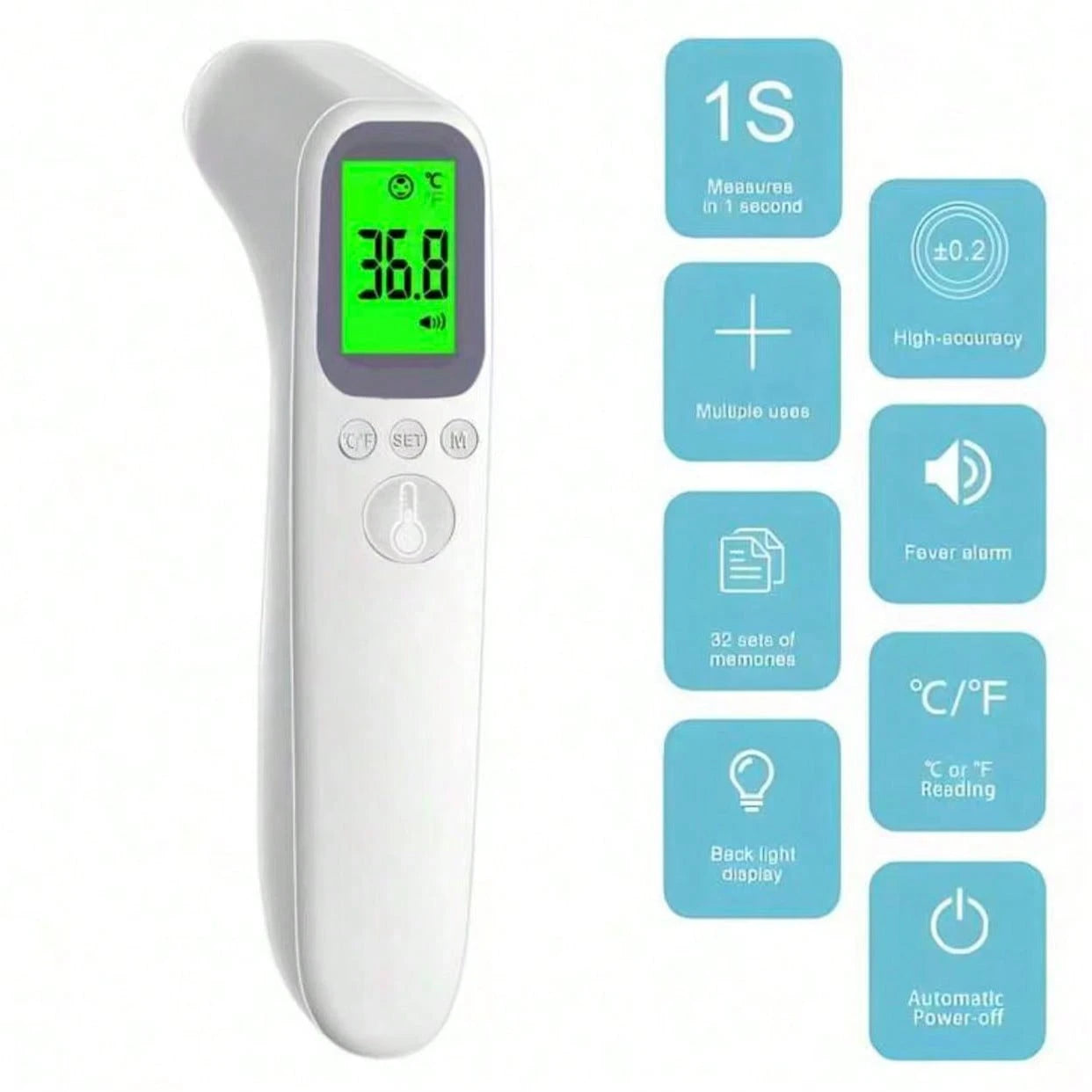 Portable Temperature Thermometer Forehead Digital Non-Contact Thermomete LED Display Fever Measure Tool Surface/Body Mode Digital Thermometer Forehead Thermometer Ear Thermometer