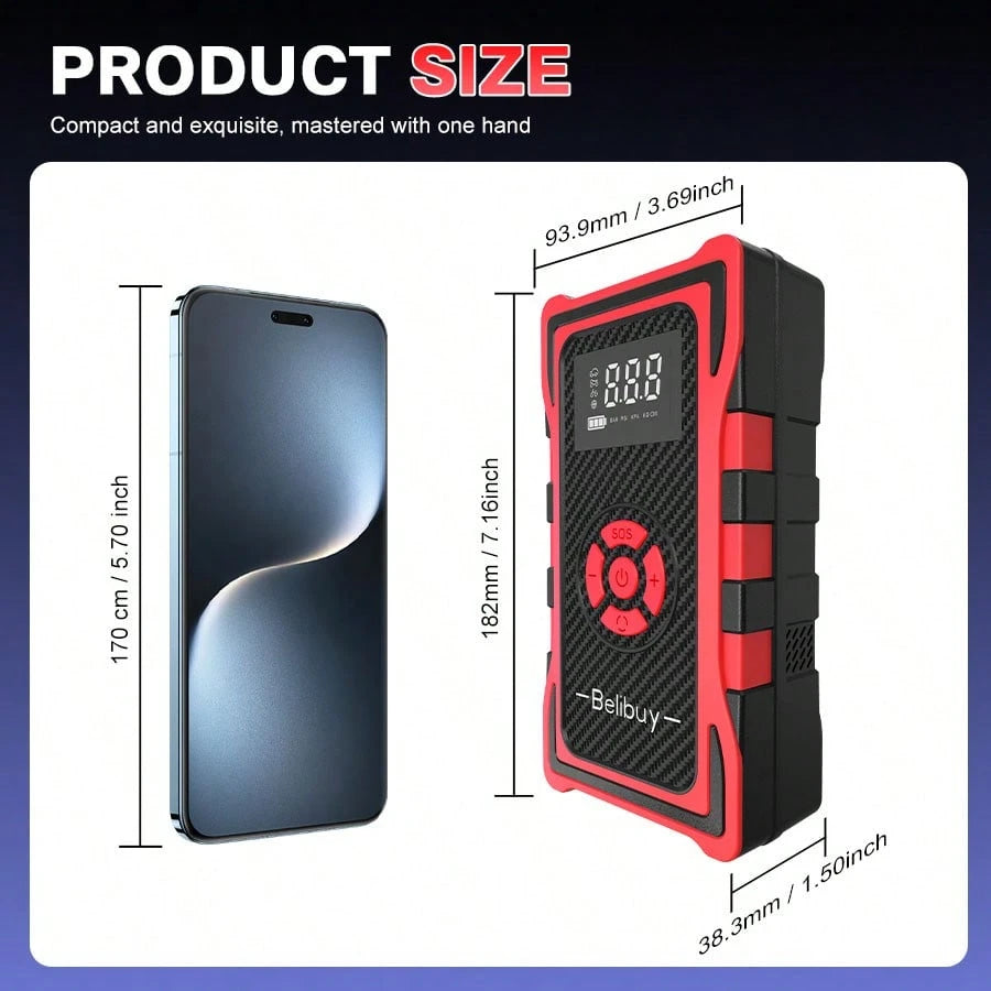Portable Tire Inflator Air Compressor, Cordless Fast Inflation Pump With Digital Display & MultiNozzle Adapters, Built-In Long-Lasting Lithium Battery, For Car Motorcycle Bike Tires & Balls,Auto Acces