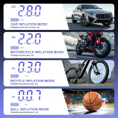 Portable Tire Inflator Air Compressor, Cordless Fast Inflation Pump With Digital Display & MultiNozzle Adapters, Built-In Long-Lasting Lithium Battery, For Car Motorcycle Bike Tires & Balls,Auto Acces