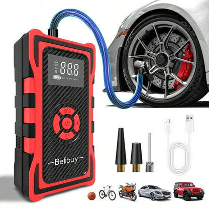 Portable Tire Inflator Air Compressor, Cordless Fast Inflation Pump With Digital Display & MultiNozzle Adapters, Built-In Long-Lasting Lithium Battery, For Car Motorcycle Bike Tires & Balls,Auto Acces