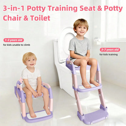 Potty Training Seat With Step Stool Ladder, 3-In-1 Toddler Toilet Seat And Potty Chair With Splash Guard, Anti-Slip Pad Adjustable