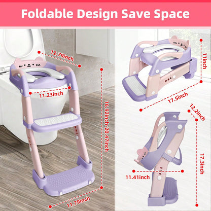 Potty Training Seat With Step Stool Ladder, 3-In-1 Toddler Toilet Seat And Potty Chair With Splash Guard, Anti-Slip Pad Adjustable