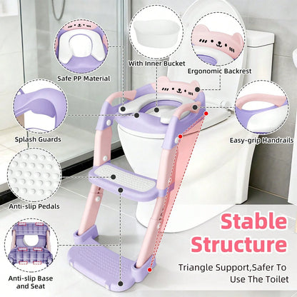 Potty Training Seat With Step Stool Ladder, 3-In-1 Toddler Toilet Seat And Potty Chair With Splash Guard, Anti-Slip Pad Adjustable