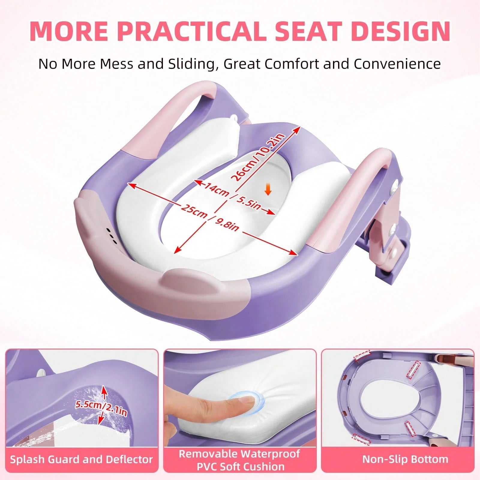 Potty Training Seat With Step Stool Ladder, 3-In-1 Toddler Toilet Seat And Potty Chair With Splash Guard, Anti-Slip Pad Adjustable