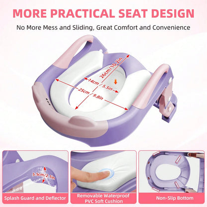 Potty Training Seat With Step Stool Ladder, 3-In-1 Toddler Toilet Seat And Potty Chair With Splash Guard, Anti-Slip Pad Adjustable
